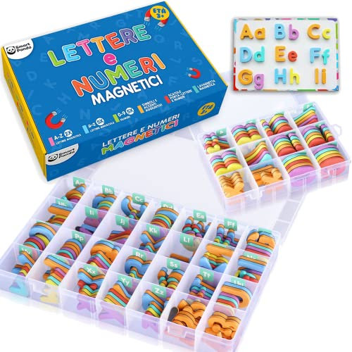 Smart Panda Set Completo di Magneti per Il Frigo con 182 Lettere e 81 Numeri e Simboli Magnetici per Bambini- Include 2 Contenitori, Lavagna Magnetica, Penne e Gomma