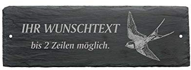 Türschild SCHWALBE - mit Wunschtext - aus Schiefer - 22 x 8 cm