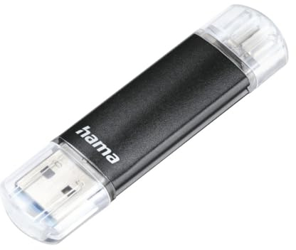 Hama USB Stick USB 3.0 (64 GB, 40 MB/s, Speicherstick mit 2 Anschlüssen: Micro-USB 2.0 + USB A 3.0, OTG, Full HD, Aluminium) schwarz