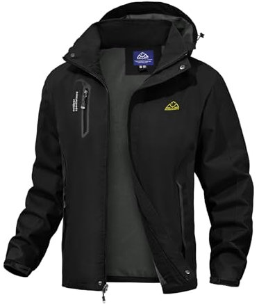 donhobo Herren Übergangsjacke Regenjacke Atmungsaktiv Wasserdicht Winddichte Funktionsjacke Outdoor Softshell Mantel Freizeitjacke mit Kapuze (01Schwarz, L)