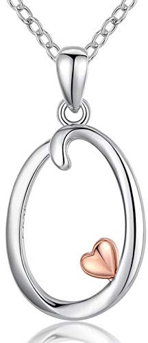 CELESTIA Initial Necklace Sterling Silver Necklace with Initial Rose Gold Heart Pendant Personalised Jewellery for Women, Friend Gifts for Women