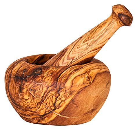levandeo Mörser H6cm Olivenholz Holzmörser Stößel Wie gegriffen Holz Gewürzmühle Küche Natur Unikat Holz