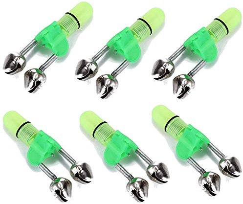 Helonge Fishing Bell and Night Light Kit, 20 Pcs Fish Bite Bait Alarm Bell with LED Light for Night Fishing (Green)