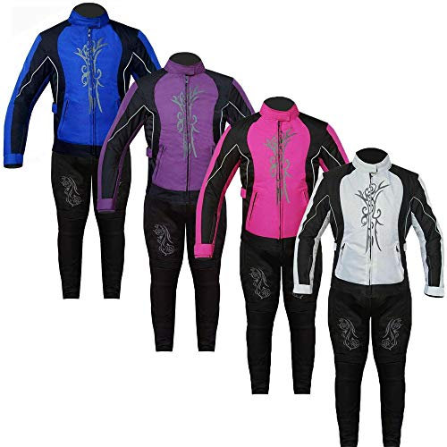 warrior gears Veste de moto pour femme avec broderie graphique et pantalon de protection thermique, combinaison de moto blindée CE (Rose, veste 3XL (18 UK) - pantalon 18 UK)