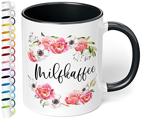 True Statements Lustige Tasse - Milfkaffee - 330ml Keramik Büro Kaffeetasse mit lustigem Spruch für Mütter - Geschenk Kollegen Geburtstag Weihnachten (Schwarz)