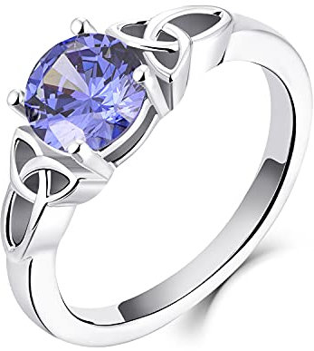 YL Keltischer Ring 925 Sterling Silber Dezember Geburtsstein Tansanit Zirkonia Solitaire Ring Verlobungs-Ehering für Brautfrauen Women(Größe 50)