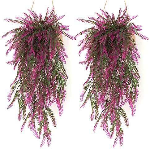 JustYit 2 Pièces Fougère Artificielle Plante Fausse Plantes Deco Plante Artificielle Exterieur pour Célébration, Mariage, Cuisine, Jardin, Bureau Décoration, Mauve