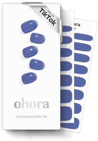 ohora Semi Cured Gel Nail Strips (N Tint Bluesy) - Works with Any Lamps, Salon-Quality, Long Lasting - Includes 2 Prep Pads, Nail File & Wooden Stick - Blue