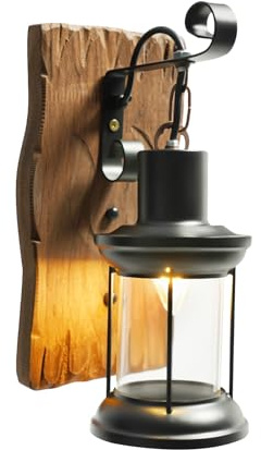 kangten Retro Wandleuchte Rustikale Holz Wandlampe Wand Lampe Hängelampe Industrielampe Außen Laterne Licht E27 für Bar Cafe Esszimmer Küche Wohnzimmer