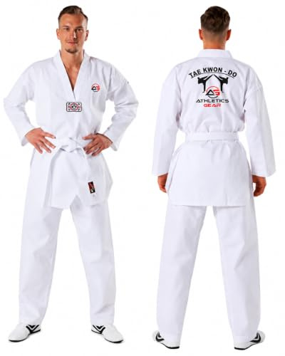 Athletics Gear - Kit de uniforme de taekwondo con cinturón, mezcla de algodón y poliéster, traje ligero para niños, hombres y mujeres (5/180 cm)