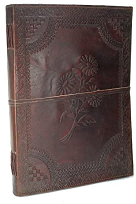 ROOGU Herbarium * XXL Leder Notiz- Gäste- Skizzenbuch (DIN B4 = mehr als A4) Handmade in Indien