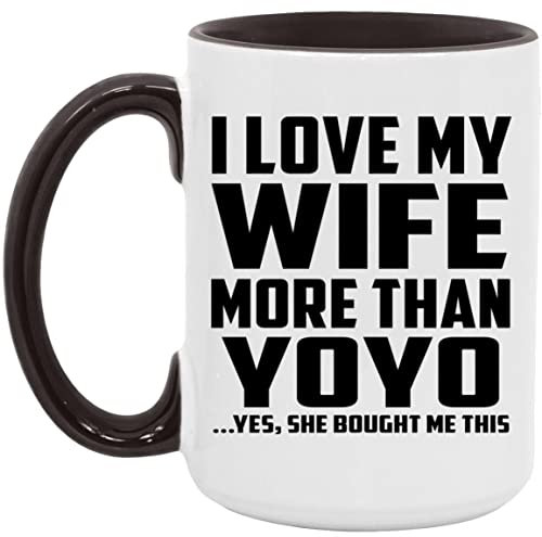 Designsify Gifts, I Love My Wife More Than YoYo, 15oz Accent Coffee Mug Black Ceramic Tea-Cup with Handle - for Birthday Anniversary Christmas Mothers Day Fathers Day Party, to Men Women Him Her