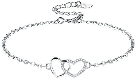 VANSZA Damen Liebe Herz Armband 925 Sterling Silber Freundschaft Zirkonia Armbänder Personalisierter Schmuck Geschenk Einstellbar für Frauen(silber)