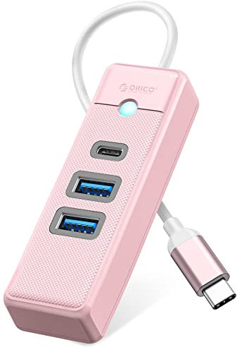 USB C Hub, ORICO 3 porte USB 3.0 Adattatore con 2 USB A, 1 Tipo C per laptop, tablet, con cavo 0.15m, Sdoppiatore USB compatibile con Mac OS 10.X e versioni successive, Linux, Android,Rosa