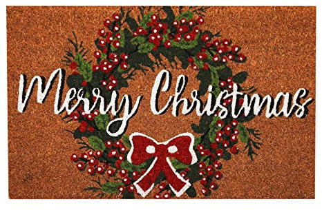 Roseley Christmas Doormat 40 x 60cm Natural Coir Coconut Runners Decorative Welcoming Xmas Mat Home Office Entrance Hallway [Christmas Wreath]