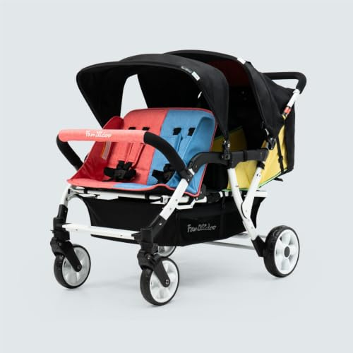 Familidoo H4E Quad-Kinderwagen mit Doppeldach, Regenschutz, 4-Sitzer-Baby-Kinderwagen mit allen Liegesitzen, 4-Sitzer-Kinderwagen mit 5-Punkt-Gurt für sicheres und sicheres Reisen, für 6 Monate bis