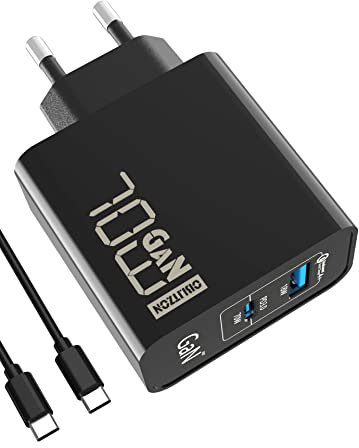 70W USB C Chargeur Rapide, PD GaN Chargeur 2 Ports Adaptateur Type C Noir avec câble 100W pour MacBook Pro/Air, Dell XPS 15, Google, iPhone 14/13, iPad Pro, Samsung Galaxy S22/S21