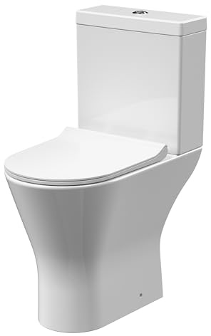 nuie NCG391 Freya Modern Bathroom Comfort Height Rimless Toilet Pan, Cistern and Seat, 840mm, White