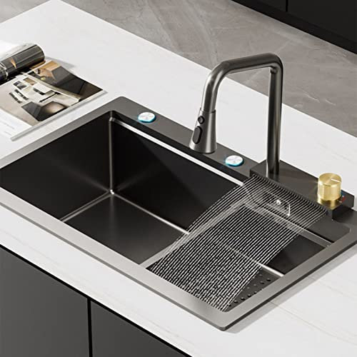 Küchenspüle, Flying Rain Wasserfall Spüle, Mit Cup Washer Spülen, Bar-Spüle, Drop-in Oder Unterputz-Installation ( Color : C , S : 75x45cm )