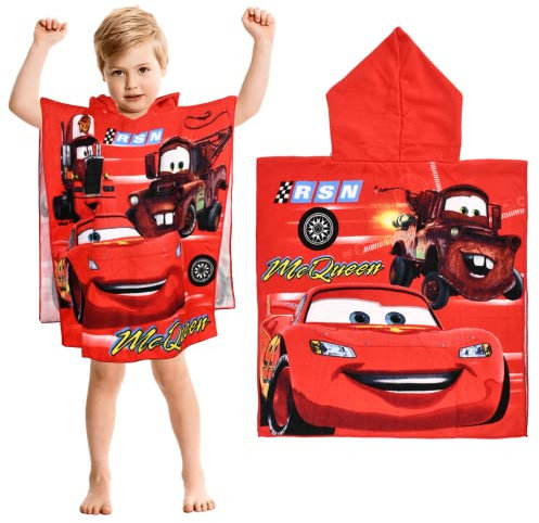 VAMITV Rayo Toalla Playa Niño Cars Poncho Toalla Infantiles Toalla Piscina Niño Cars Toalla Capucha Suave, Secado Rápido, Adecuada para 2 a 6 Años