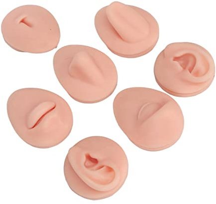 Piercing Parties du Corps, Doux Modèle de Piercing en Silicone pour Présentoir à Bijoux, Oreille Humaine Bouche Oeil Faux Piercing Nez Professionnel Trousse de Piercing (Couleur de Peau Claire)