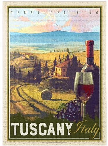 MyPuzzle Italy, Tuscany: Terra Del Vino, Vintage Poster - Premium 1000 Piece Jigsaw Puzzle for Adults