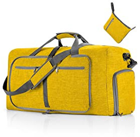 CORIOS Reisetaschen Duffle Bag für Herren/Damen 65L Faltbare Sporttasche Fitnesstasche Schwimmtasche Handgepäck mit Schuhfach Kabinenreisetasche Weekender Übernachtung Tasche Trainingstasche Gelb