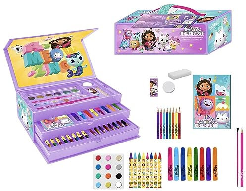 CERDÁ LIFE'S LITTLE MOMENTS Cofre para Colorear de Gabby's Dollhouse - Incluye Rotuladores, Acuarelas y Lapiceros de Colores - Con Cuadernillo para Dibujar - Producto Original Diseñado en España