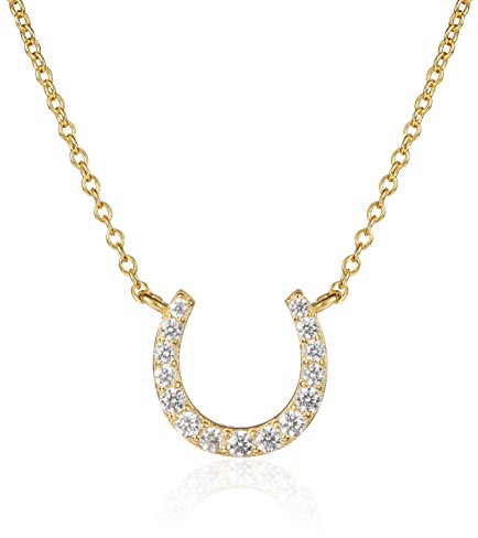 Diamond Treats Zierliche Hufeisen Halskette in 925 Sterling Silber, Niedliche Vergoldete Hufeisen Anhänger mit Halskette für Damen und Teenager Mädchen in Gold, Goldkette für Frauen