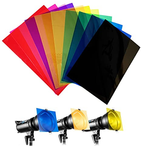 Eowppue Farbfilter Farbfolien 11 Farben Farbfolie Farbfilter Folie Farbfolien Gel Farbfilter Filter Lichtfilterfolie mit für Fotografie-Blitz （Größe A4 & 29,7x21CM）