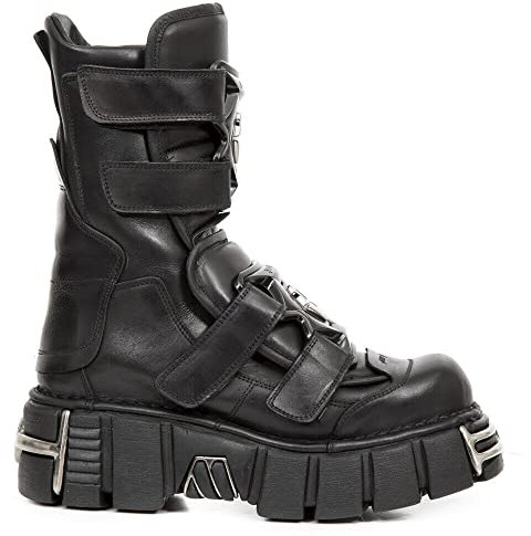 New Rock Stivali M-422-S1 Stivali Gotici con Plateau in Pelle Nera Metallizzata Unisex 46
