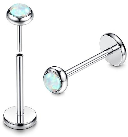 Adramata 2Pcs G23 Titan Lippenpiercing Labret Piercing Gewindeloses Einschieben Monroe Medusa Piercing CZ Opal Piercing Ohr Klein Nasenpiercing Stecker Conch Tragus piercing Silber Helix Piercings