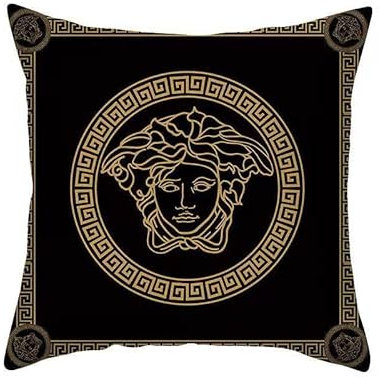 Cinar Mäander Zierkissen Kissenbezug Samt Zierkissen 45 x 45 cm Edel und Elegant Schwarz-Gold