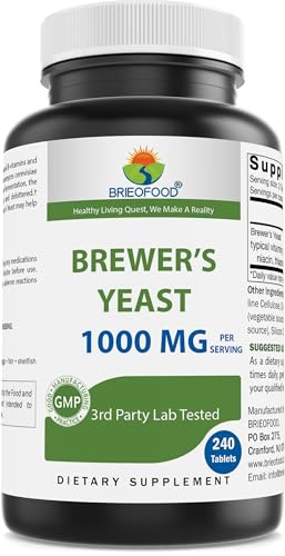Brieofood Brewers Yeast 1000 mg per Serving - 240 Tablets - 3rd Party Labe Tested for Purity & Quality