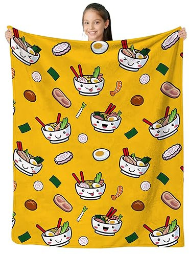 SKT T1 Ramen-Decke, niedliche Ramen-Nudelsuppe, japanisches Essen, gelbe Decke, Überwurf für Kinder und Erwachsene, Ramen-Dekorationsideen, weiche, leichte Flanelldecken für Schlafzimmer, Wohnzimmer,
