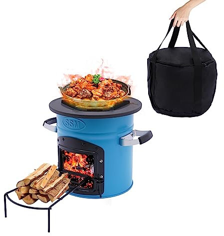 Tragbarer Camping Raketenofen,Outdoor-Camping-Holzkocher, Picknick-Kochzeltkocher mit schwarzer Tragetasche für Terrasse, Outdoor-Camping, Grill, Kochen im Freien.