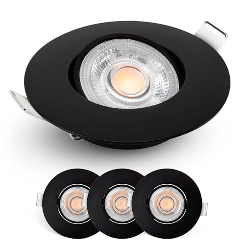 EMOS LED Einbaustrahler 230V dimmbar, 4,9W / 480lm, 50° schwenkbar, warmweiß 2700K | Set mit 3 Stück Einbaustrahler LED Spot ultraflach, rund | Deckenspots LED dimmbar für Innenräume, Farbe schwarz