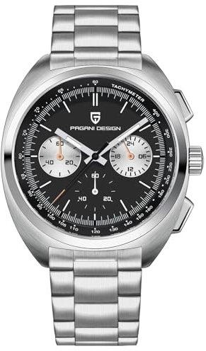 Pagani Design 1782 Herren Quarzuhr, lässige analoge Herrenuhr, Multifunktions-Chronograph, VK63 Uhrwerk, Saphirglas-Spiegel, 100m wasserdicht, Edelstahlgehäuse. (Schwarz)