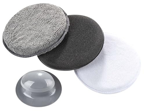 WALSER éponge de polissage auto, pads applicateur auto, 3pcs éponge microfibre auto, éponge de polissage manuel avec poignée ergonomique, éponge applicateur auto