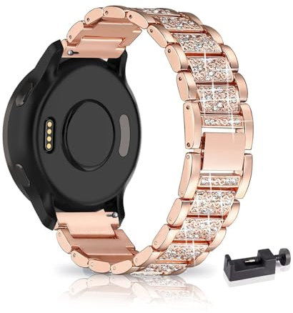 LXURY Bling Metall Armbänder kompatibel mit Garmin Venu 2S/ Venu 3S Armband, 18MM Funkelnd Diamant Metall Ersatz Armband (Rosengold)