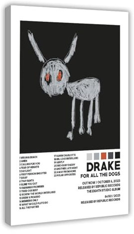 Yeepi Drake Poster für alle Hunde, Albumcover, 4 Leinwandposter, Wandkunst, Dekordruck, Bild Gemälde für Wohnzimmer, Schlafzimmer, Dekoration, Rahmen-Stil, 20 x 30 cm