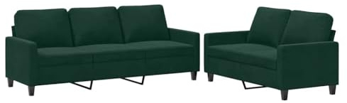 vidaXL Sofagarnitur 2-TLG., Sessel Couch mit Kissen, Sofa Wohnzimmersofa mit Armlehnen, Couchgarnitur Designsofa Sitzmöbel Polstermöbel, Dunkelgrün Samt