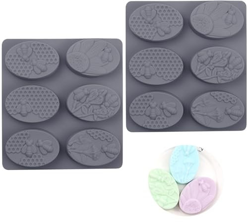 Bustlwor 2er-Pack 6 Loch Biene Silikon Formen, Biene Waben Muster Seife Silikon-Formen, Hausgemachte handgemachte Backbonbons, Nüsse, Gelee-Kuchenformen(Grau)