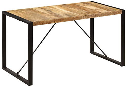 ARKEM Esstisch 140 x 70 x 75 cm Mango-Massivholz Baumkantentisch Wohnzimmertisch HöHenverstellbar