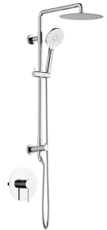 KIBI Circular Wall Mounted Rain Shower Column | 2-Function Shower Faucet System with Rough-In Valve | Solid Brass Construction for Reliable Water Flow and Temperature Control (Chrome Finish, KSC403)