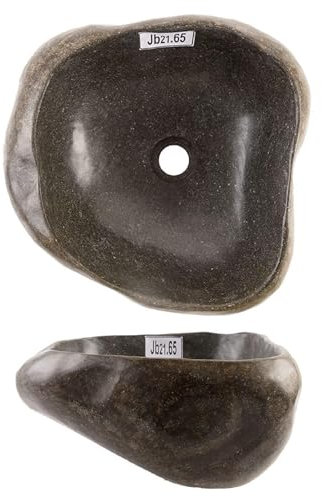 40 cm rund Naturstein Waschbecken grau von WOHNFREUDEN - Stein Aufsatzwaschbecken Naturstein Waschbecken Badezimmer Waschbecken Bad Handwaschbecken