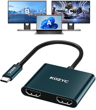 KOZYC USB C to Dual HDMI Adapter 4K@60Hz, Type C to HDMI Splitter Extended Display Kompatibel mit MacBook/MacBook Pro Air Dell XPS13/15, Samsung Galaxy S9/S9+ (Only on Windows Support MST), Green