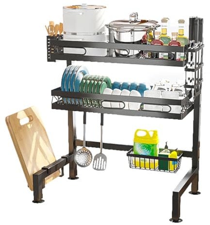Heikoeco® Abtropfgestell für die Spüle, Edelstahl-Abtropfgestell über der Spüle, Geschirraufbewahrung, multifunktional und Aufbewahrung, Küchenorganizer Schwarz84*26.5 * 10.5 (72cm breit)