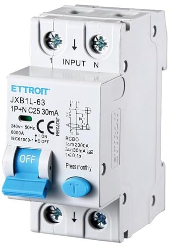 Interruttore Magnetotermico Differenziale Tipo A, 1P+N 6KA 30mA 220V, Occupa 2 Moduli DIN, RCBO Tipo A C25 25A