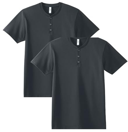 American Apparel CVC Henley T-Shirt für Erwachsene, Stil G2004CVC, 2er-Pack, Heather Charcoal (2er-Pack), L